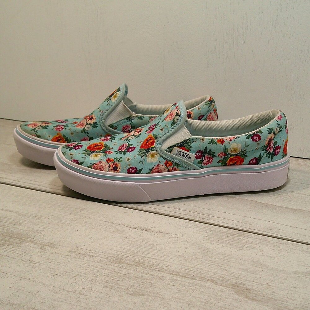 Vans Girls Garden Floral Comfycush Blue Classic Slip-on Size 2.5 - Picture 9 of 12